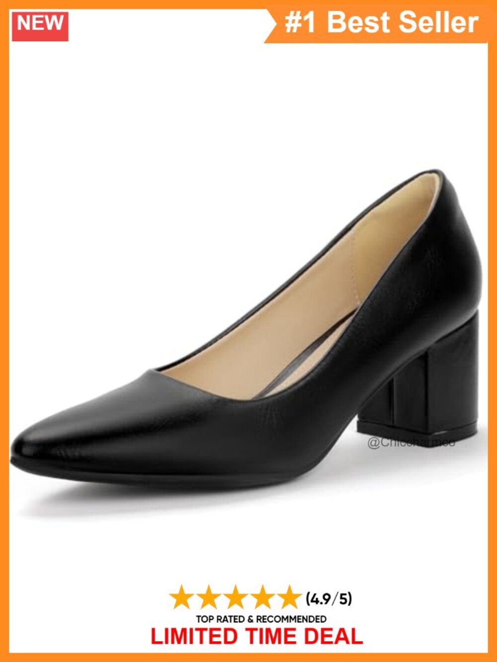 Women's Pointed Toe Low Chunky Block Heels Faux Leather Pumps
